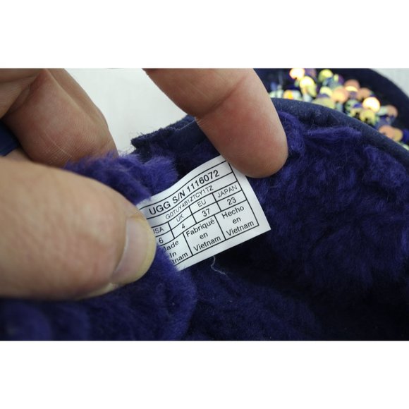 EUC UGG Ansley Stellar Sequin Suede Slip-on Slippers | Moccasin, Navy, Sz. 6 - Picture 7 of 8